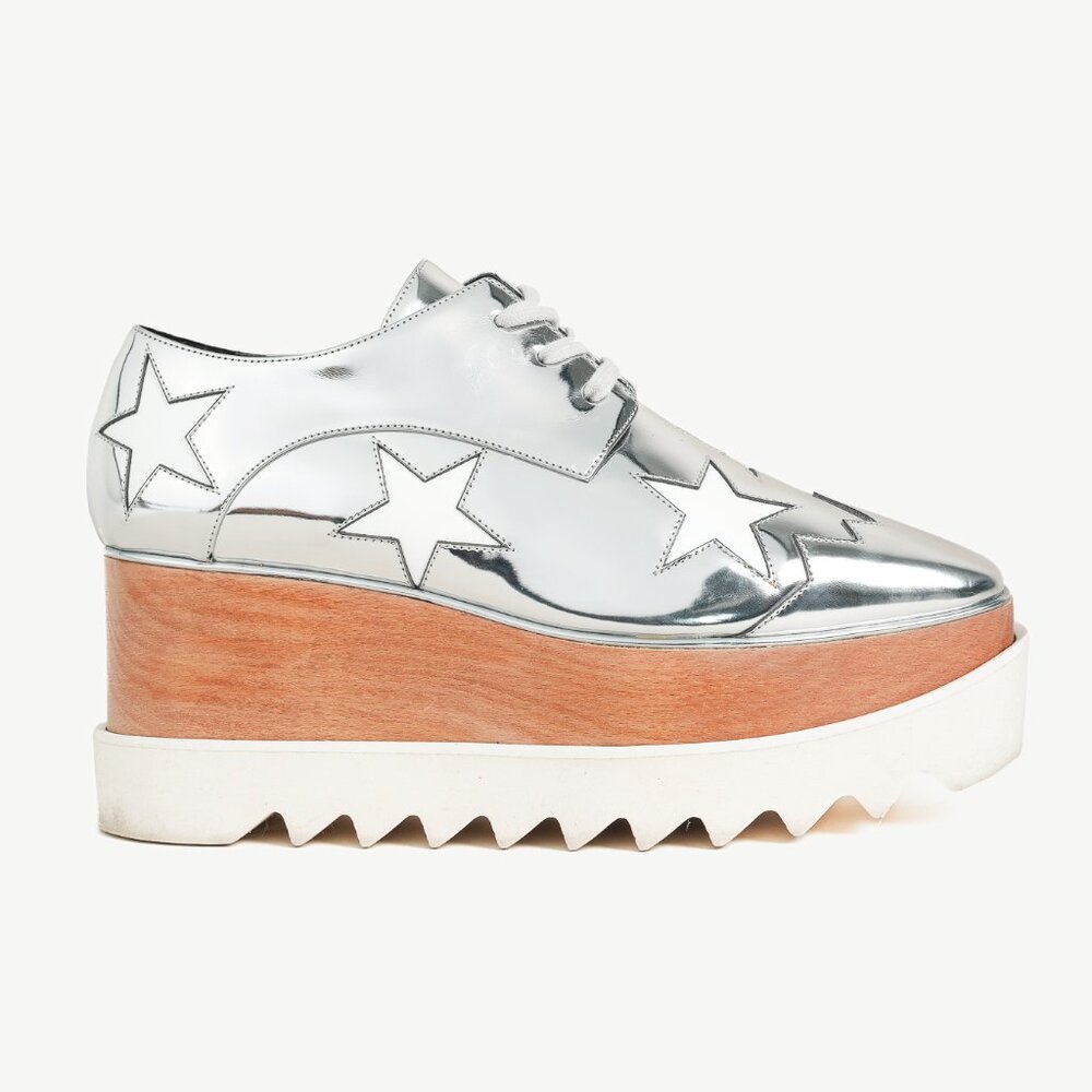 Stella McCartney Elyse Silver Star Vegan-Leather Lace-Up Platforms